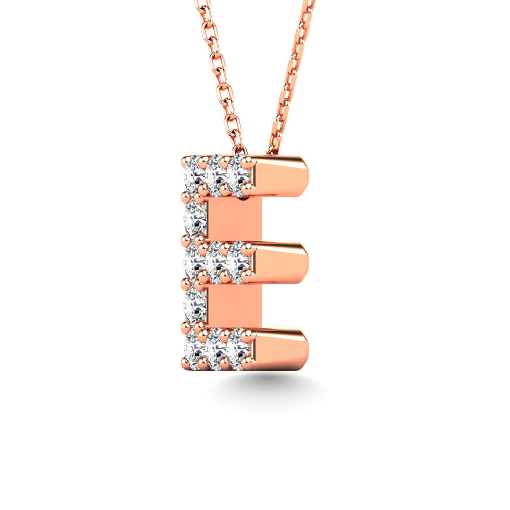 Diamond 1/10 Ct.Tw. Letter E Pendant in 14K Rose Gold&quot;&quot;