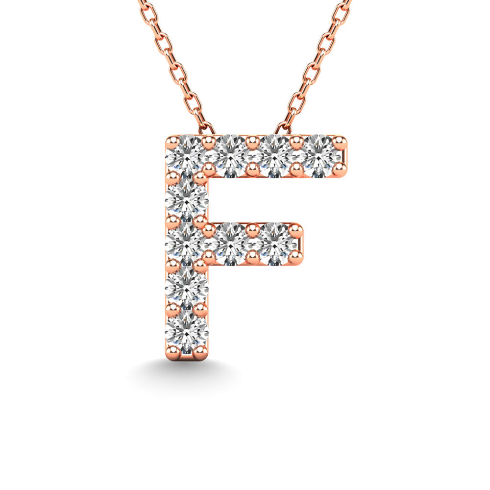 Diamond 1/10 Ct.Tw. Letter F Pendant in 14K Rose Gold&quot;&quot;