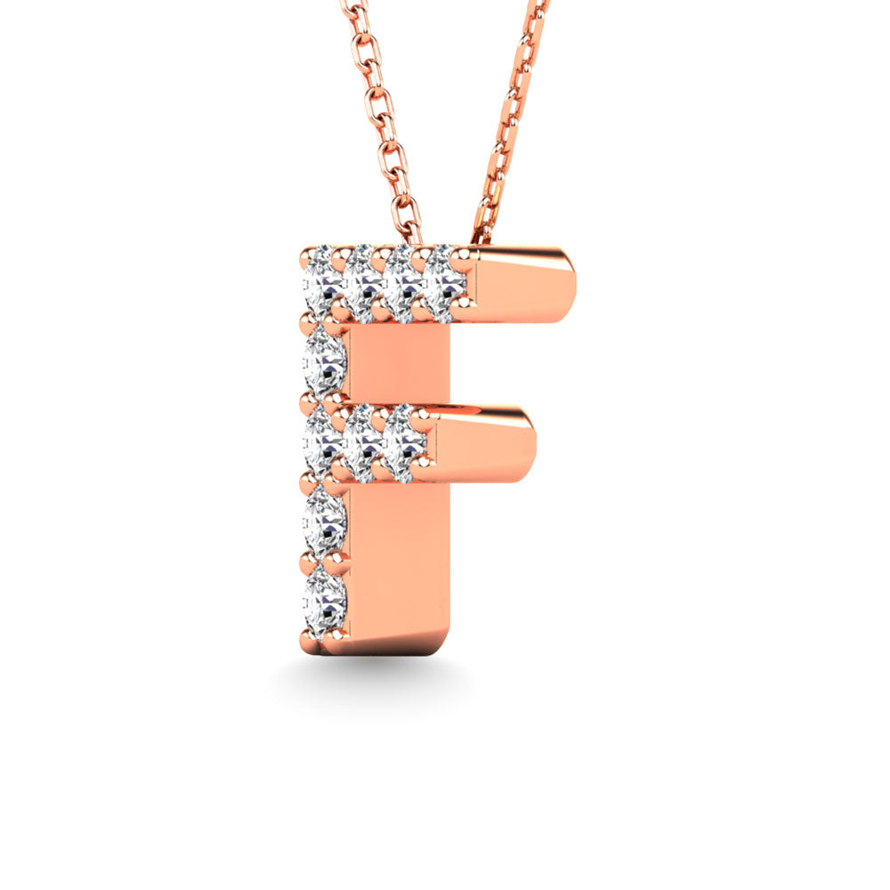 Diamond 1/10 Ct.Tw. Letter F Pendant in 14K Rose Gold&quot;&quot;