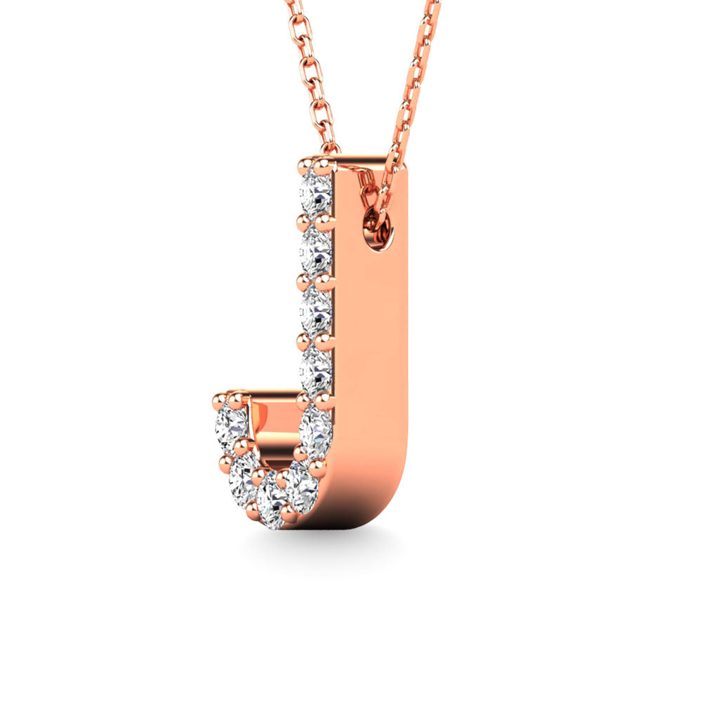 Diamond 1/10 Ct.Tw. Letter J Pendant in 14K Rose Gold&quot;&quot;