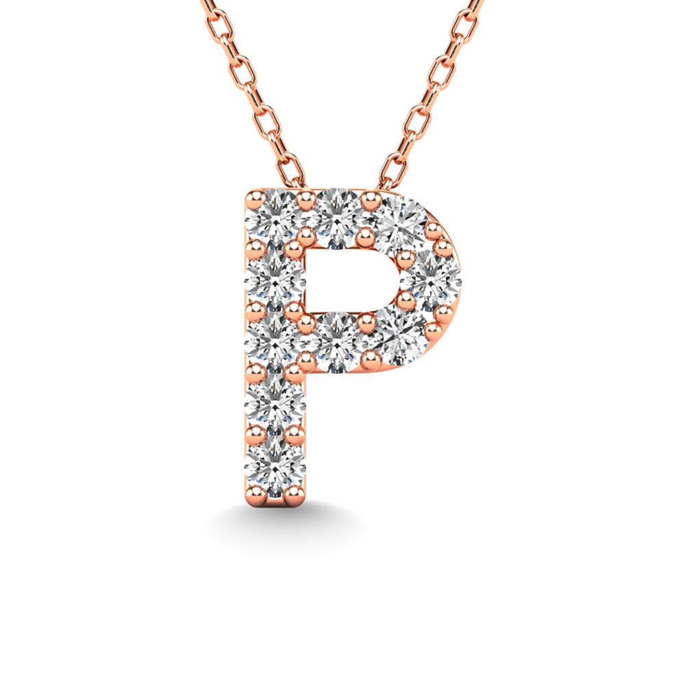 Diamond 1/10 Ct.Tw. Letter P Pendant in 14K Rose Gold&quot;&quot;