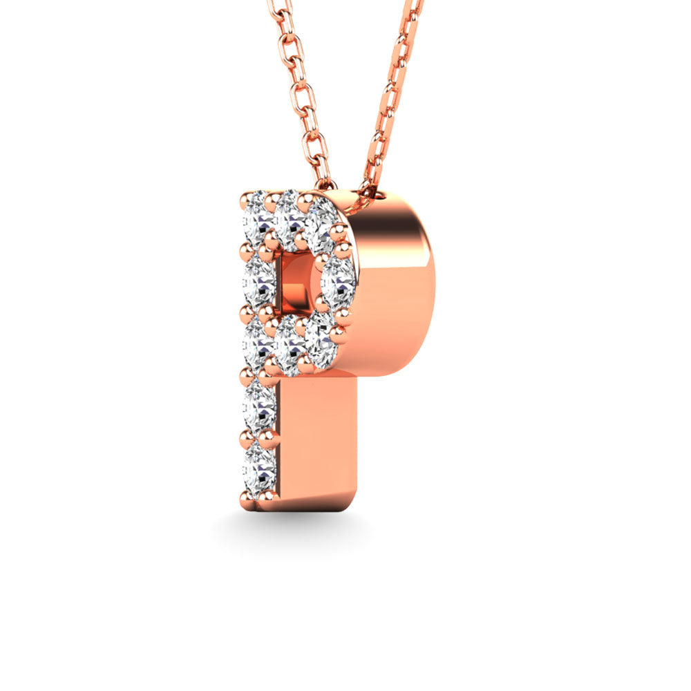 Diamond 1/10 Ct.Tw. Letter P Pendant in 14K Rose Gold&quot;&quot;