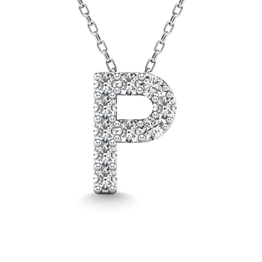 Diamond 1/10 Ct.Tw. Letter P Pendant in 14K White Gold&quot;&quot;