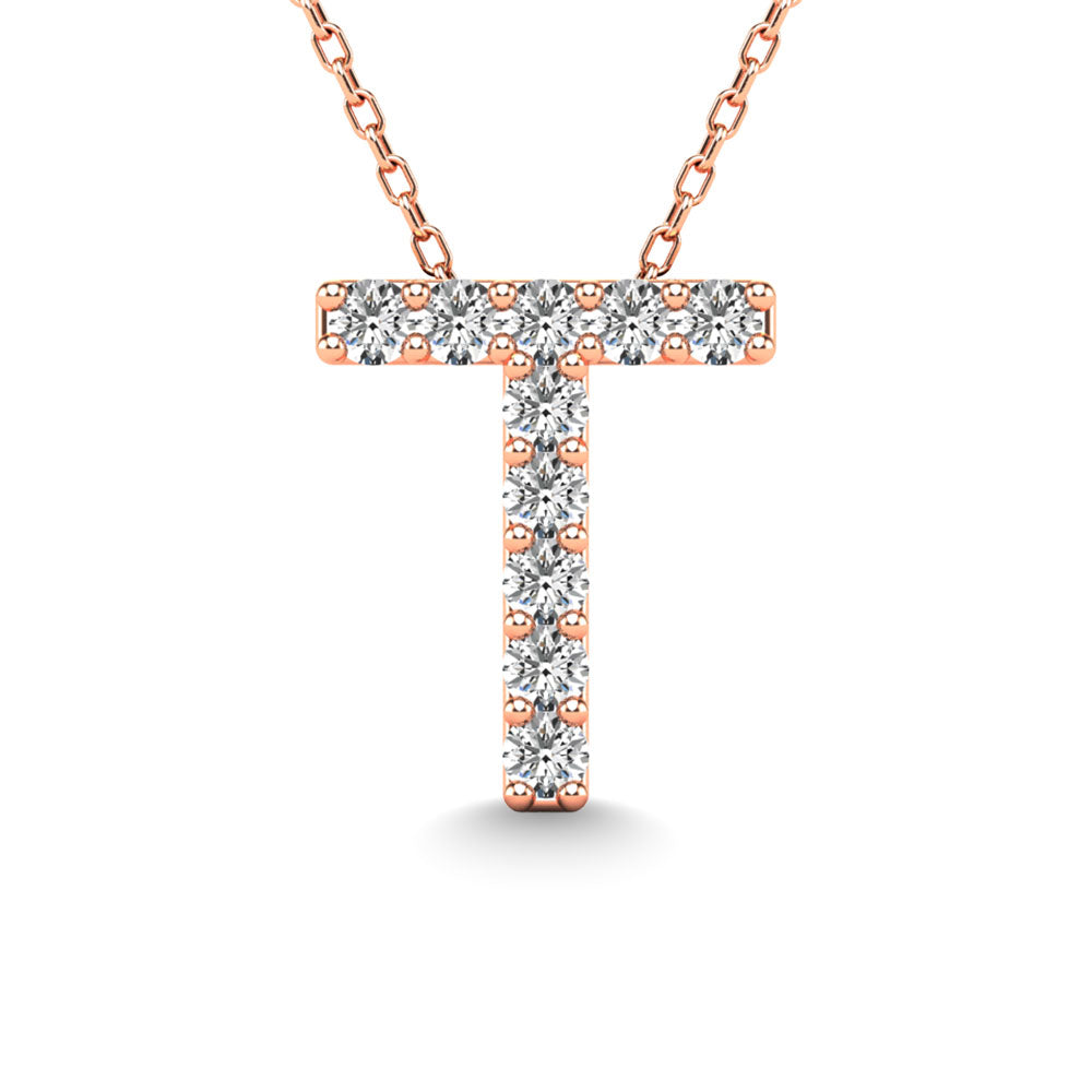 Diamond 1/10 Ct.Tw. Letter T Pendant in 14K Rose Gold&quot;&quot;