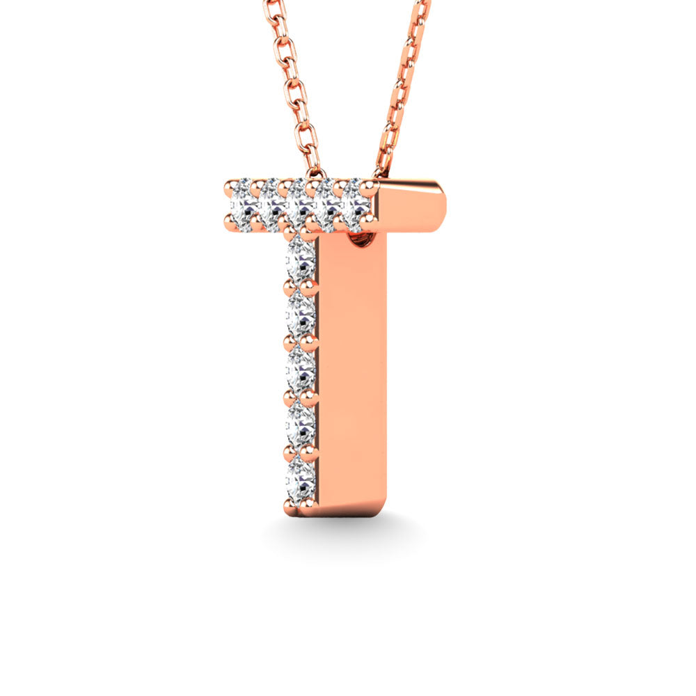 Diamond 1/10 Ct.Tw. Letter T Pendant in 14K Rose Gold&quot;&quot;