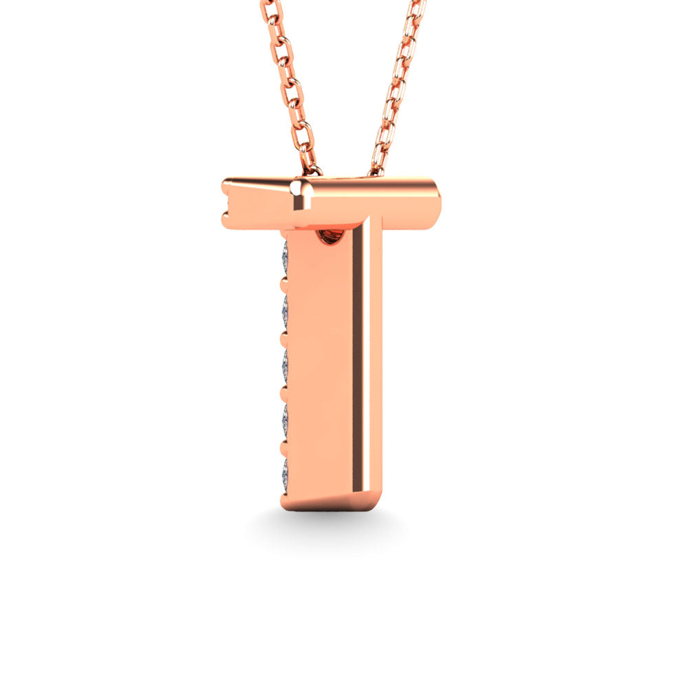 Diamond 1/10 Ct.Tw. Letter T Pendant in 14K Rose Gold&quot;&quot;