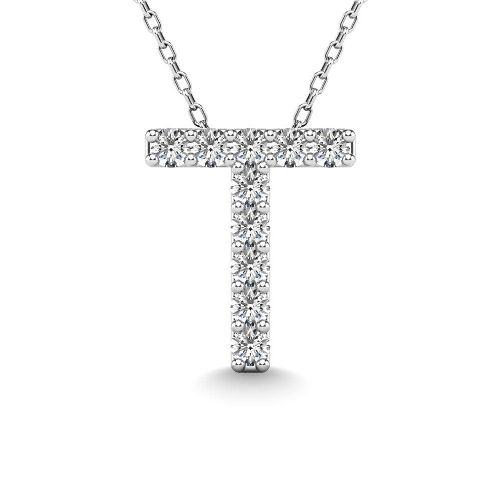 Diamond 1/10 Ct.Tw. Letter T Pendant in 14K White Gold&quot;&quot;