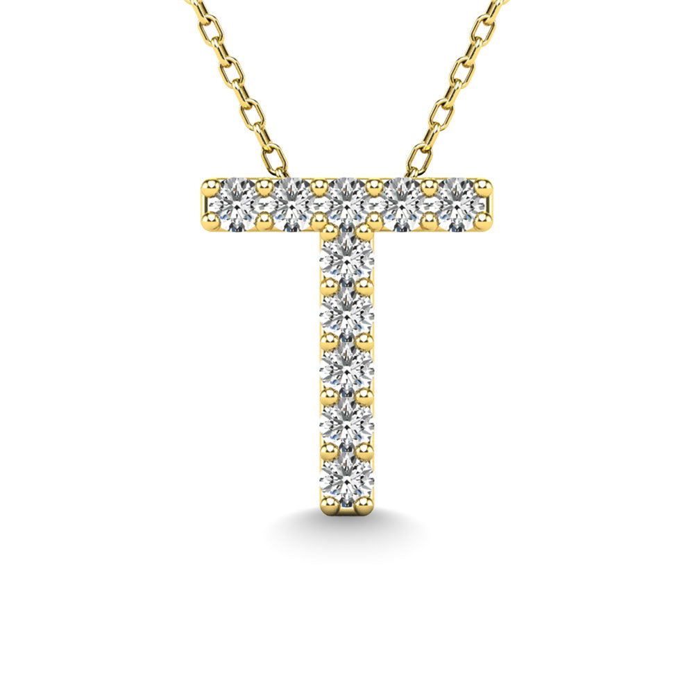 Diamond 1/10 Ct.Tw. Letter T Pendant in 14K Yellow Gold&quot;&quot;