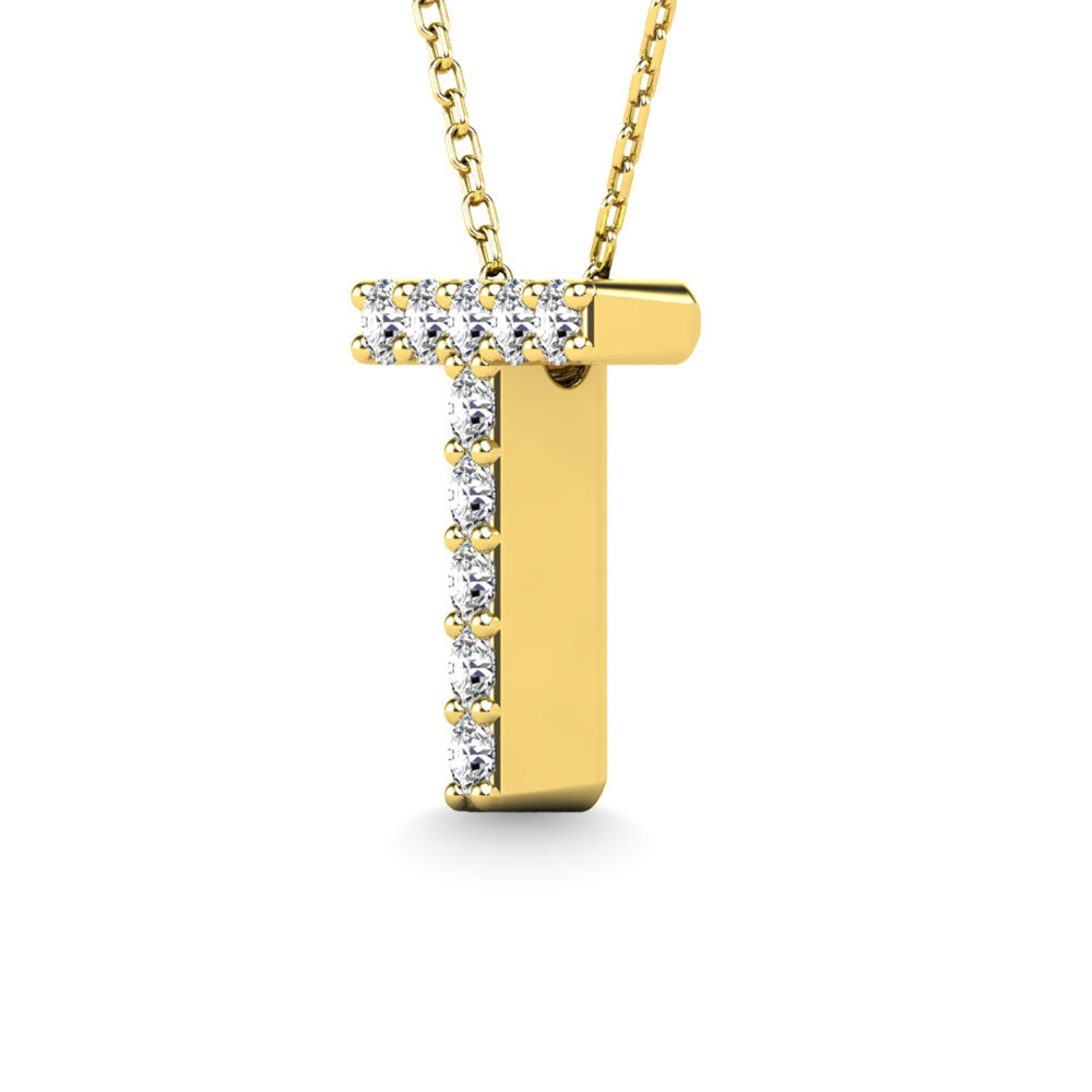 Diamond 1/10 Ct.Tw. Letter T Pendant in 14K Yellow Gold&quot;&quot;