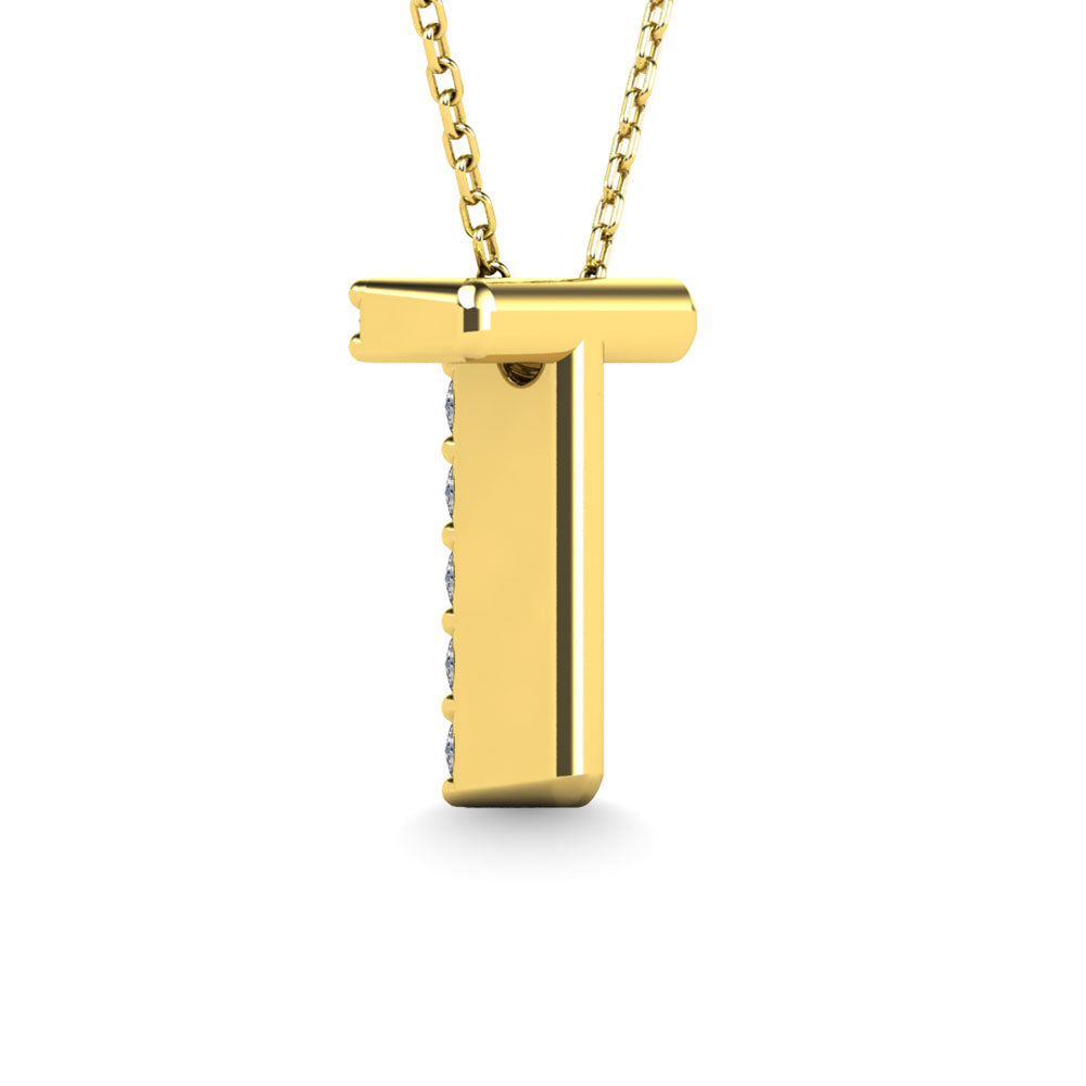 Diamond 1/10 Ct.Tw. Letter T Pendant in 14K Yellow Gold&quot;&quot;