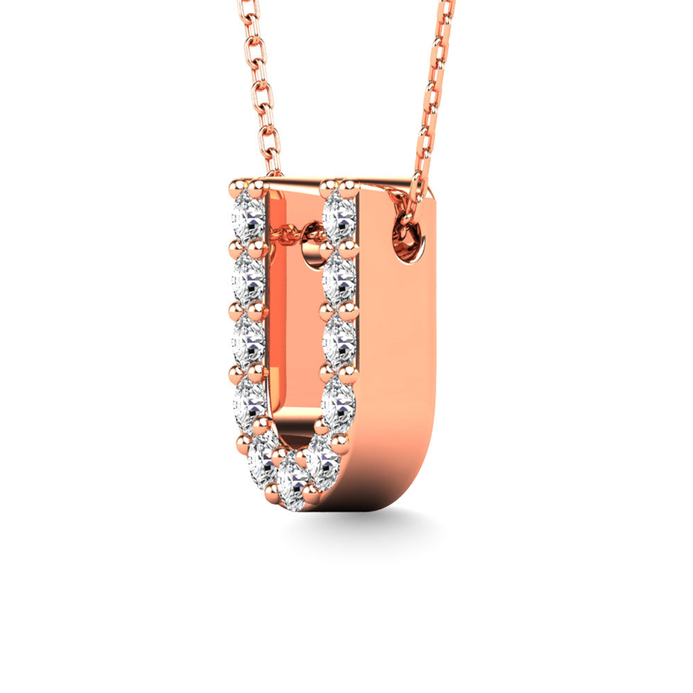 Diamond 1/10 Ct.Tw. Letter U Pendant in 14K Rose Gold&quot;&quot;