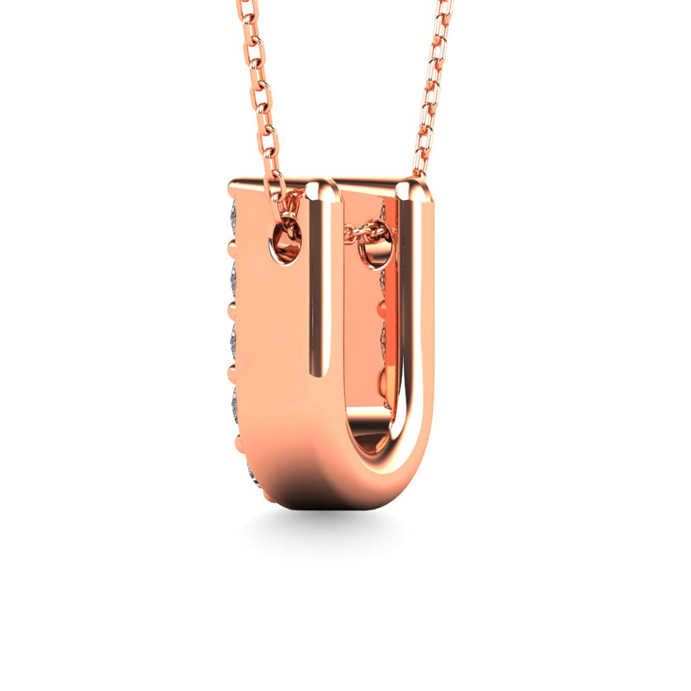 Diamond 1/10 Ct.Tw. Letter U Pendant in 14K Rose Gold&quot;&quot;