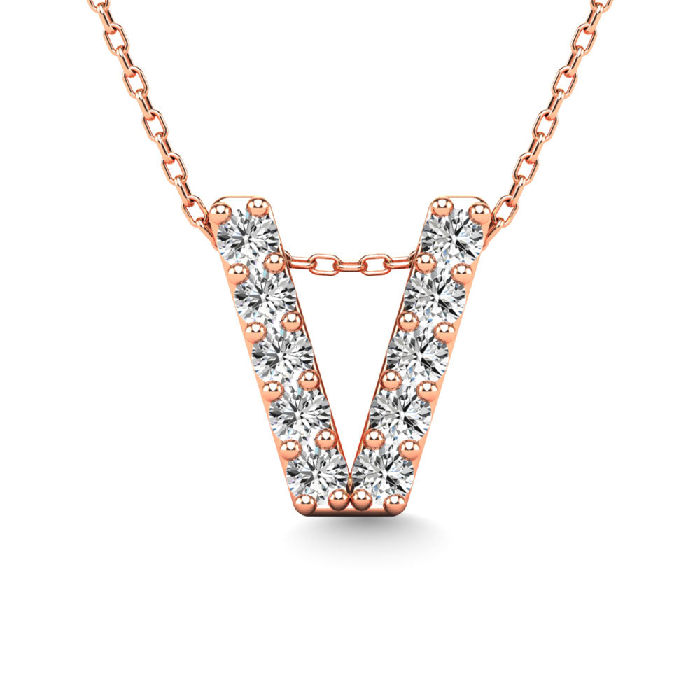 Diamond 1/10 Ct.Tw. Letter V Pendant in 14K Rose Gold&quot;&quot;