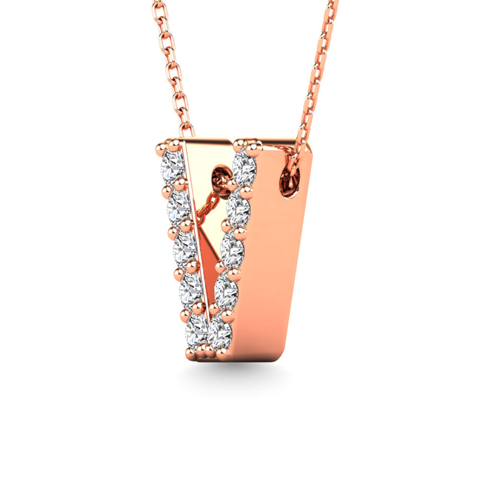 Diamond 1/10 Ct.Tw. Letter V Pendant in 14K Rose Gold&quot;&quot;