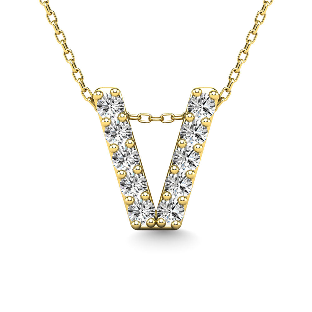 Diamond 1/10 Ct.Tw. Letter V Pendant in 14K Yellow Gold&quot;&quot;