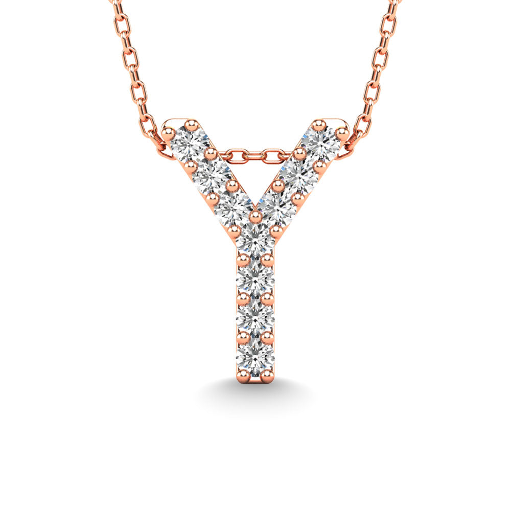 Diamond 1/10 Ct.Tw. Letter Y Pendant in 14K Rose Gold&quot;&quot;