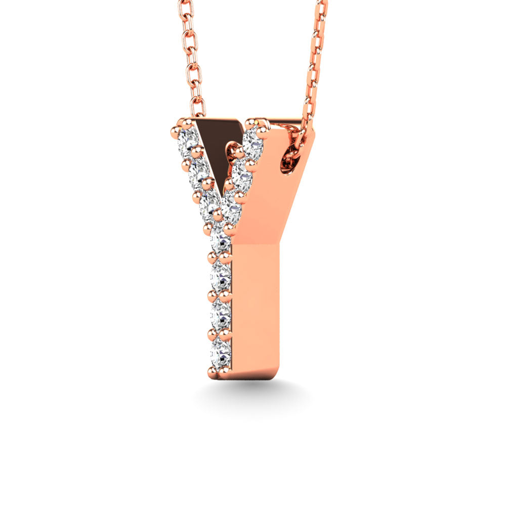 Diamond 1/10 Ct.Tw. Letter Y Pendant in 14K Rose Gold&quot;&quot;