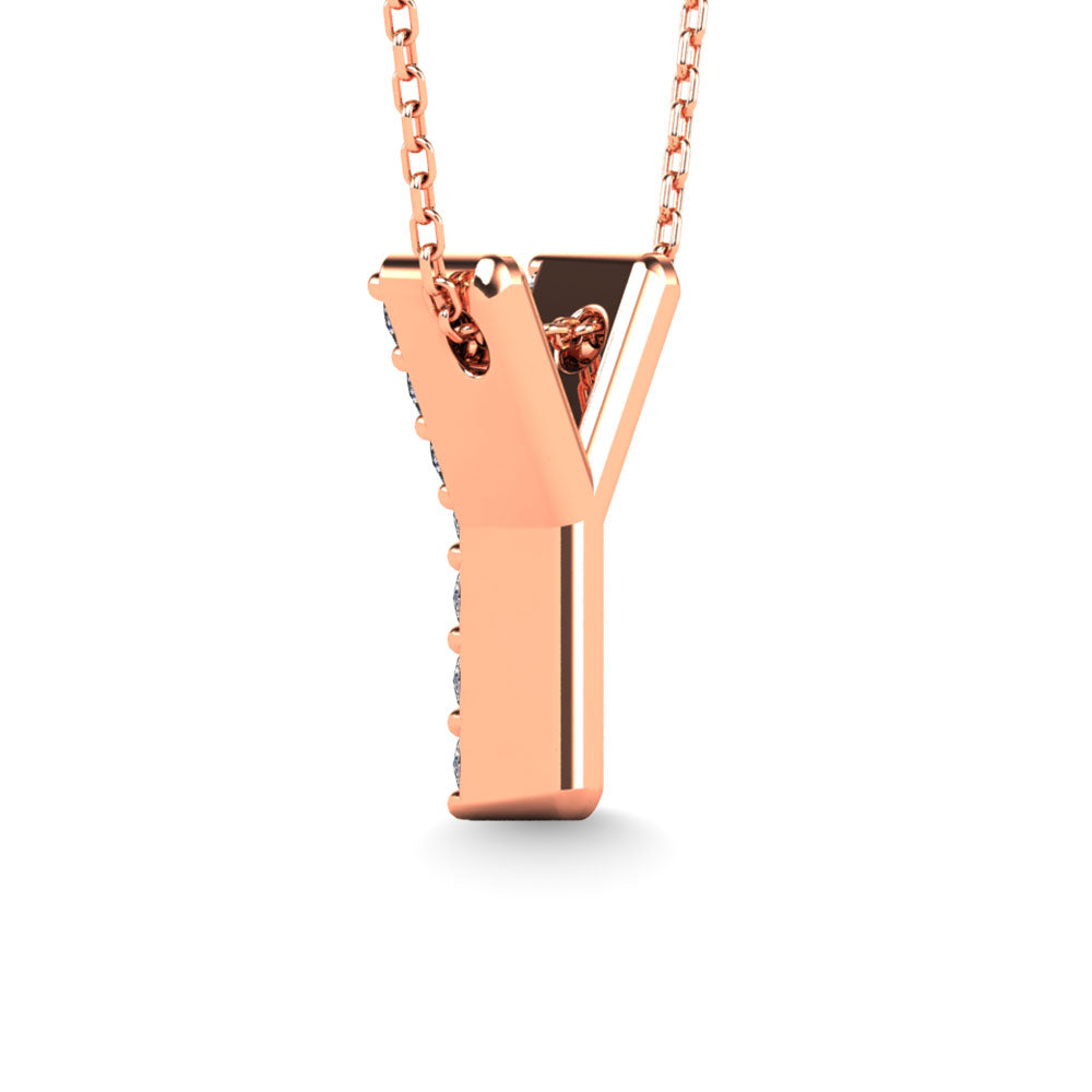 Diamond 1/10 Ct.Tw. Letter Y Pendant in 14K Rose Gold&quot;&quot;