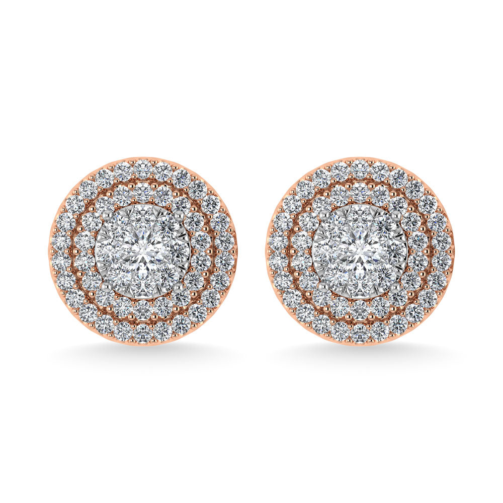 Diamond 7/8 Ct.Tw. Round Shape Cluster Earrings in 10K Rose Gold