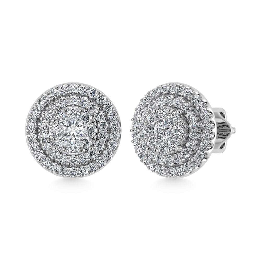 Diamond 7/8 Ct.Tw. Round Shape Cluster Earrings in 10K White Gold