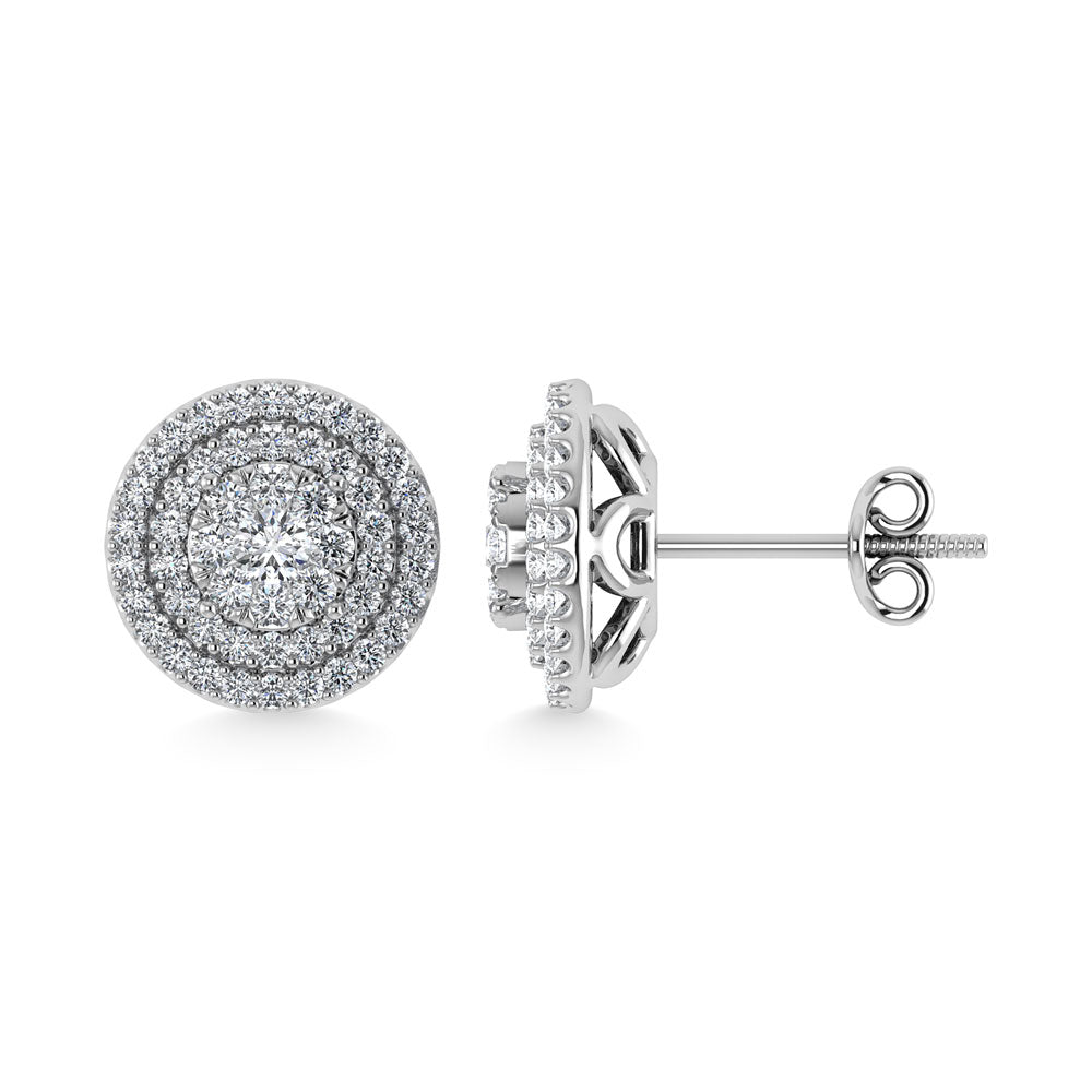 Diamond 7/8 Ct.Tw. Round Shape Cluster Earrings in 10K White Gold