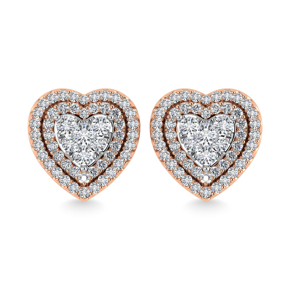 Diamond 7/8 Ct.Tw. Heart Shape Cluster Earrings in 10K Rose Gold