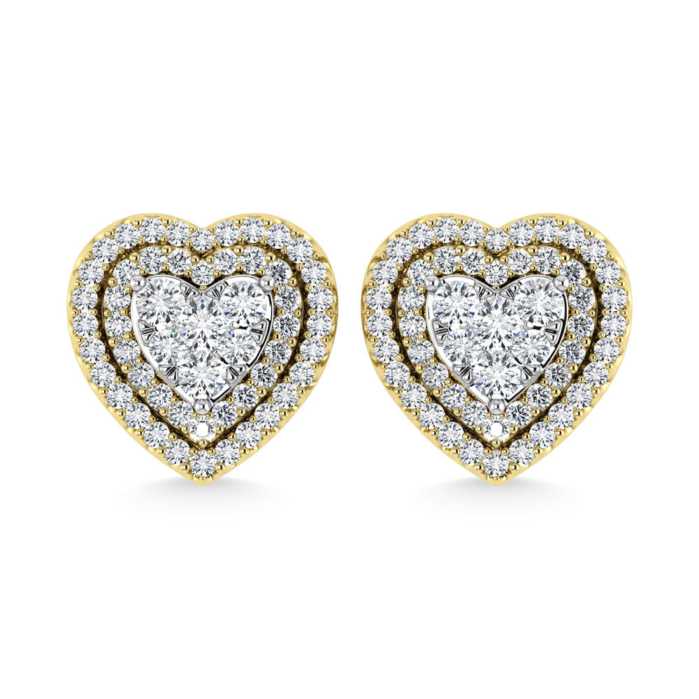 Diamond 7/8 Ct.Tw. Heart Shape Cluster Earrings in 10K Yellow Gold