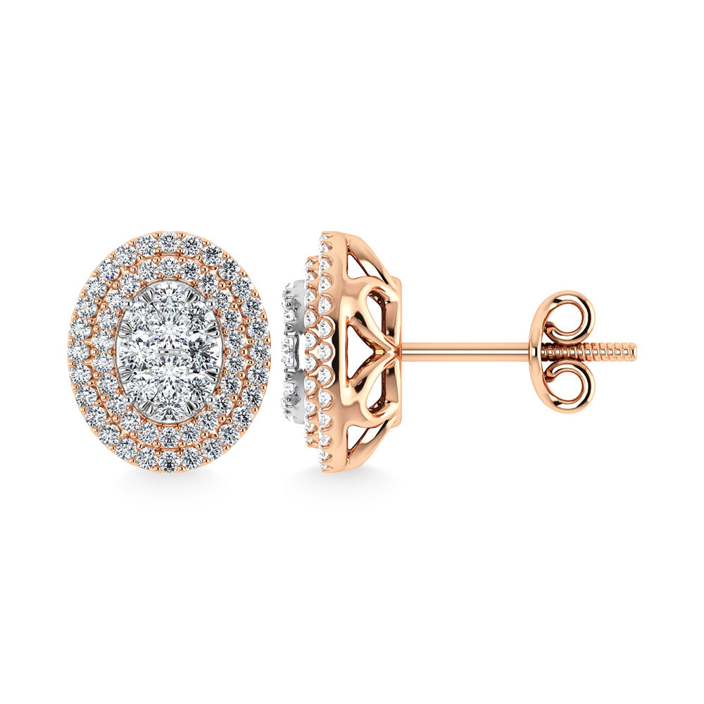 Diamond 7/8 Ct.Tw. Oval Shape Cluster Earrings in 10K Rose Gold