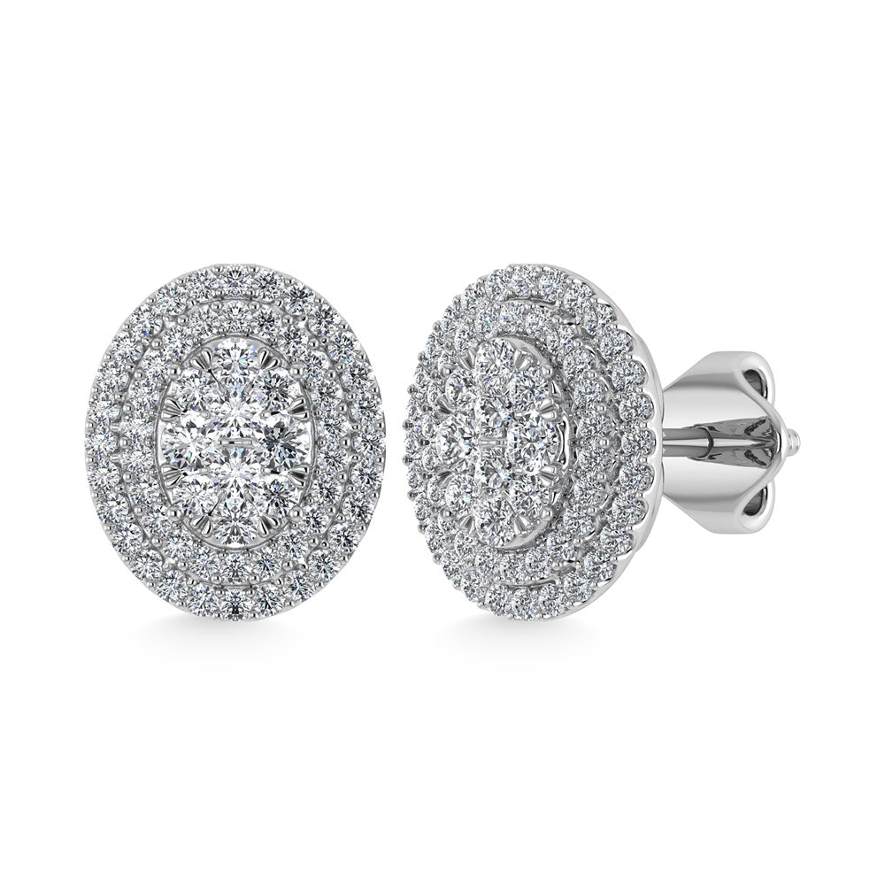 Diamond 7/8 Ct.Tw. Oval Shape Cluster Earrings in 10K White Gold