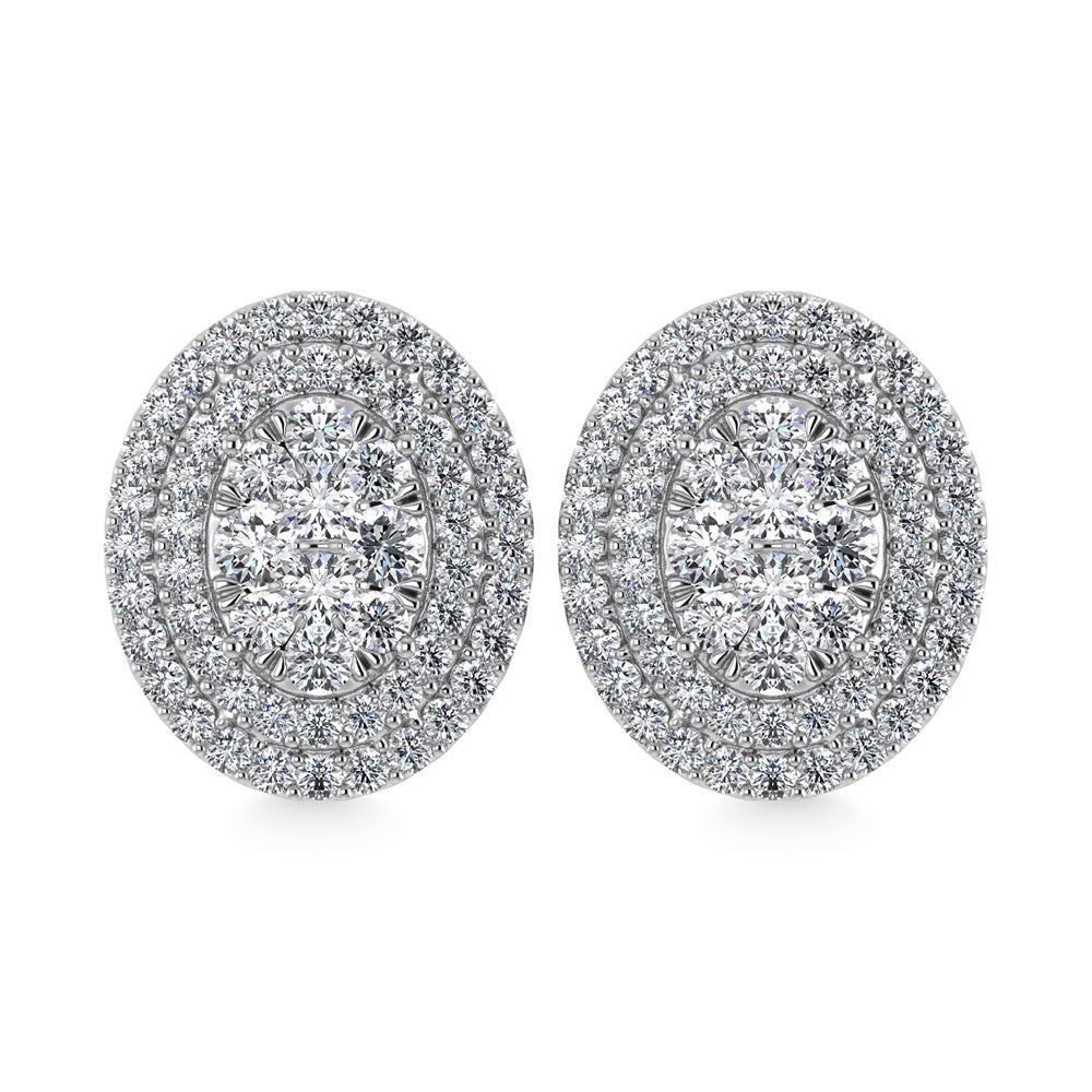 Diamond 7/8 Ct.Tw. Oval Shape Cluster Earrings in 10K White Gold