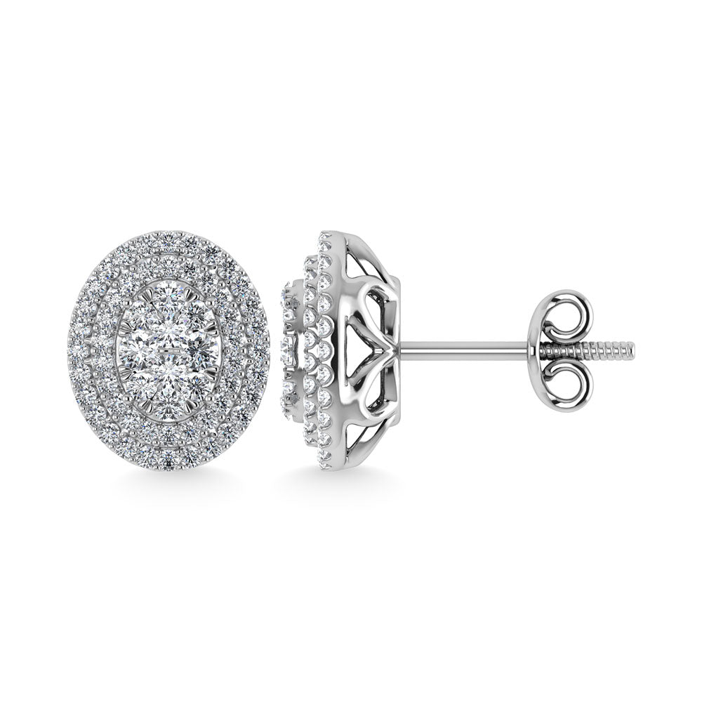 Diamond 7/8 Ct.Tw. Oval Shape Cluster Earrings in 10K White Gold