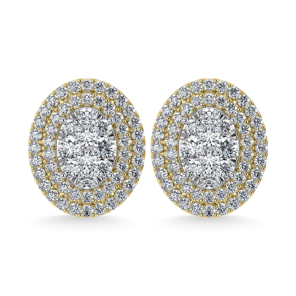 Diamond 7/8 Ct.Tw. Oval Shape Cluster Earrings in 10K Yellow Gold