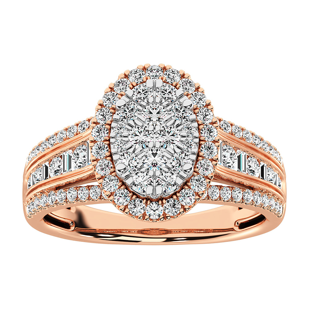 14K Rose Gold 1 Ct.Tw. Diamond Round and Baguette Engagement Ring