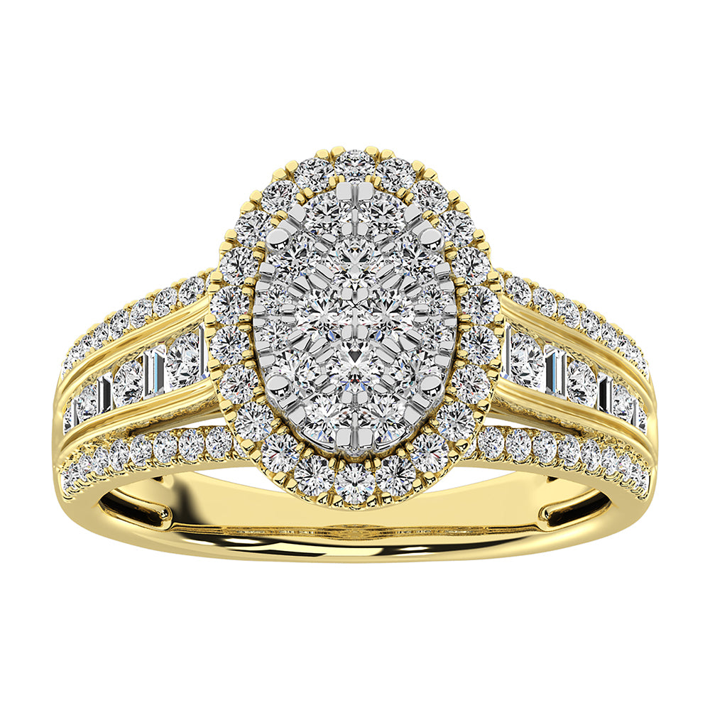 14K Yellow Gold 1 Ct.Tw. Diamond Round and Baguette Engagement Ring