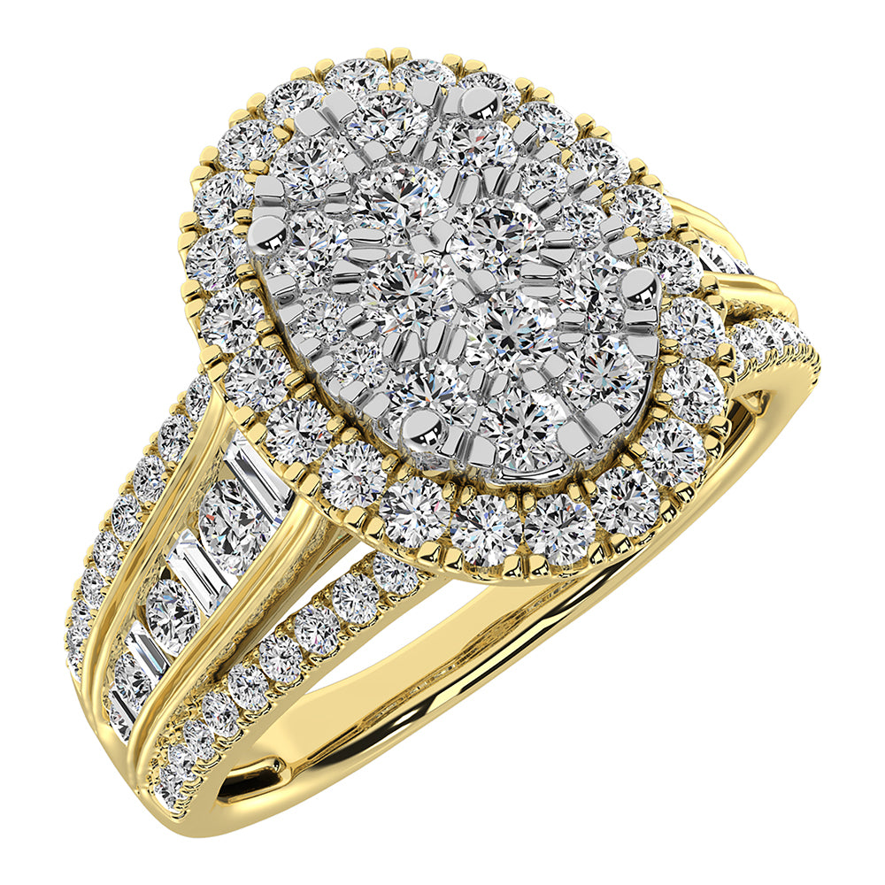 14K Yellow Gold 1 Ct.Tw. Diamond Round and Baguette Engagement Ring