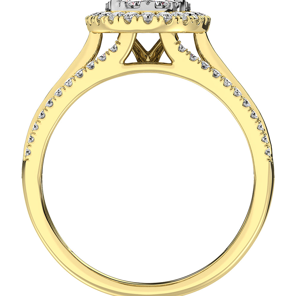 14K Yellow Gold 1 Ct.Tw. Diamond Round and Baguette Engagement Ring