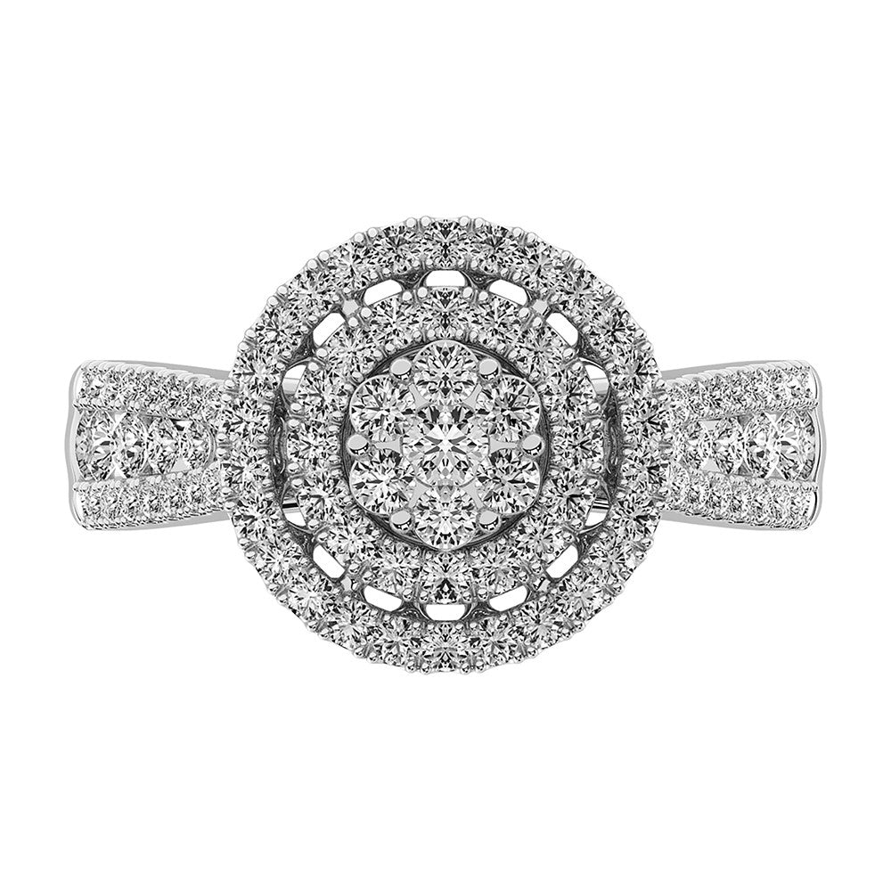 14K White Gold 1 Ct.Tw. Diamond Flower Cluster Engagement Ring