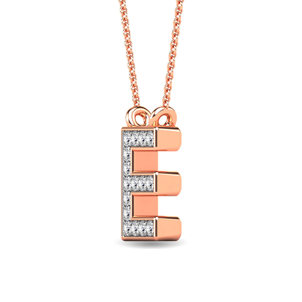 Diamond 1/20 Ct.Tw. Letter E Pendant in 10K Rose Gold&quot;&quot;