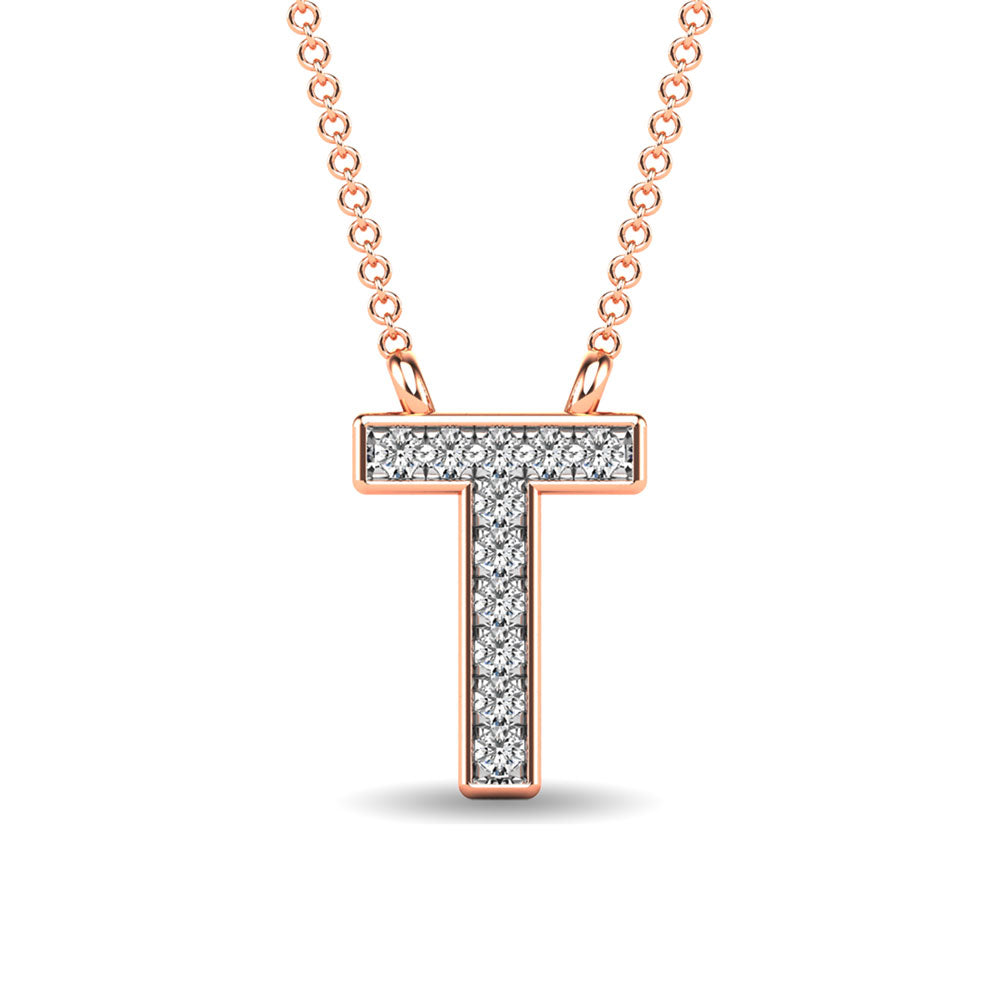 Diamond 1/20 Ct.Tw. Letter T Pendant in 10K Rose Gold&quot;&quot;