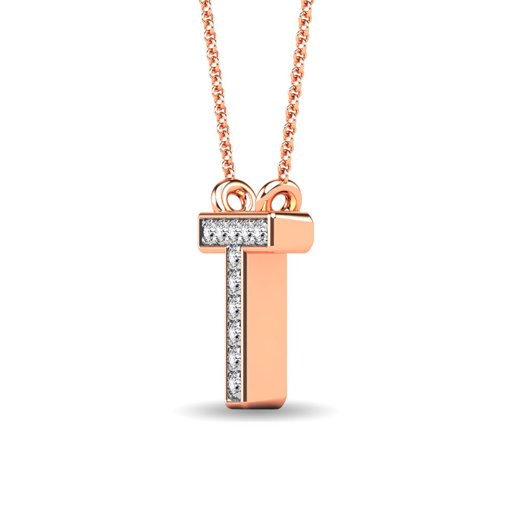 Diamond 1/20 Ct.Tw. Letter T Pendant in 10K Rose Gold&quot;&quot;