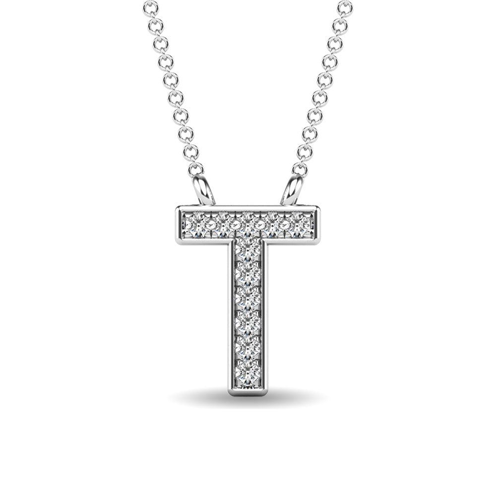 Diamond 1/20 Ct.Tw. Letter T Pendant in 10K White Gold&quot;&quot;