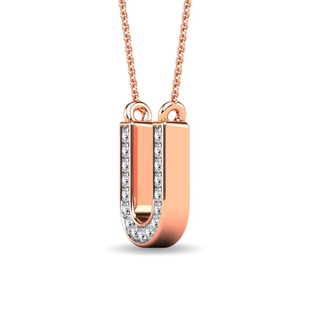 Diamond 1/20 Ct.Tw. Letter U Pendant in 10K Rose Gold&quot;&quot;