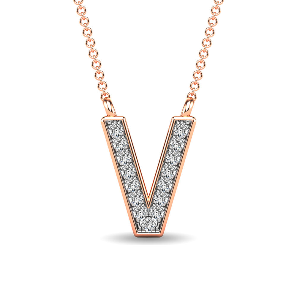 Diamond 1/20 Ct.Tw. Letter V Pendant in 10K Rose Gold&quot;&quot;