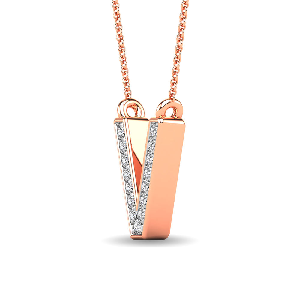 Diamond 1/20 Ct.Tw. Letter V Pendant in 10K Rose Gold&quot;&quot;