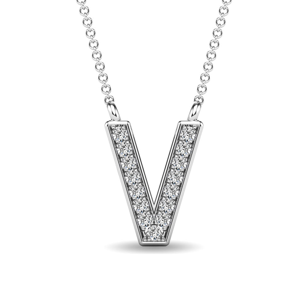 Diamond 1/20 Ct.Tw. Letter V Pendant in 10K White Gold&quot;&quot;