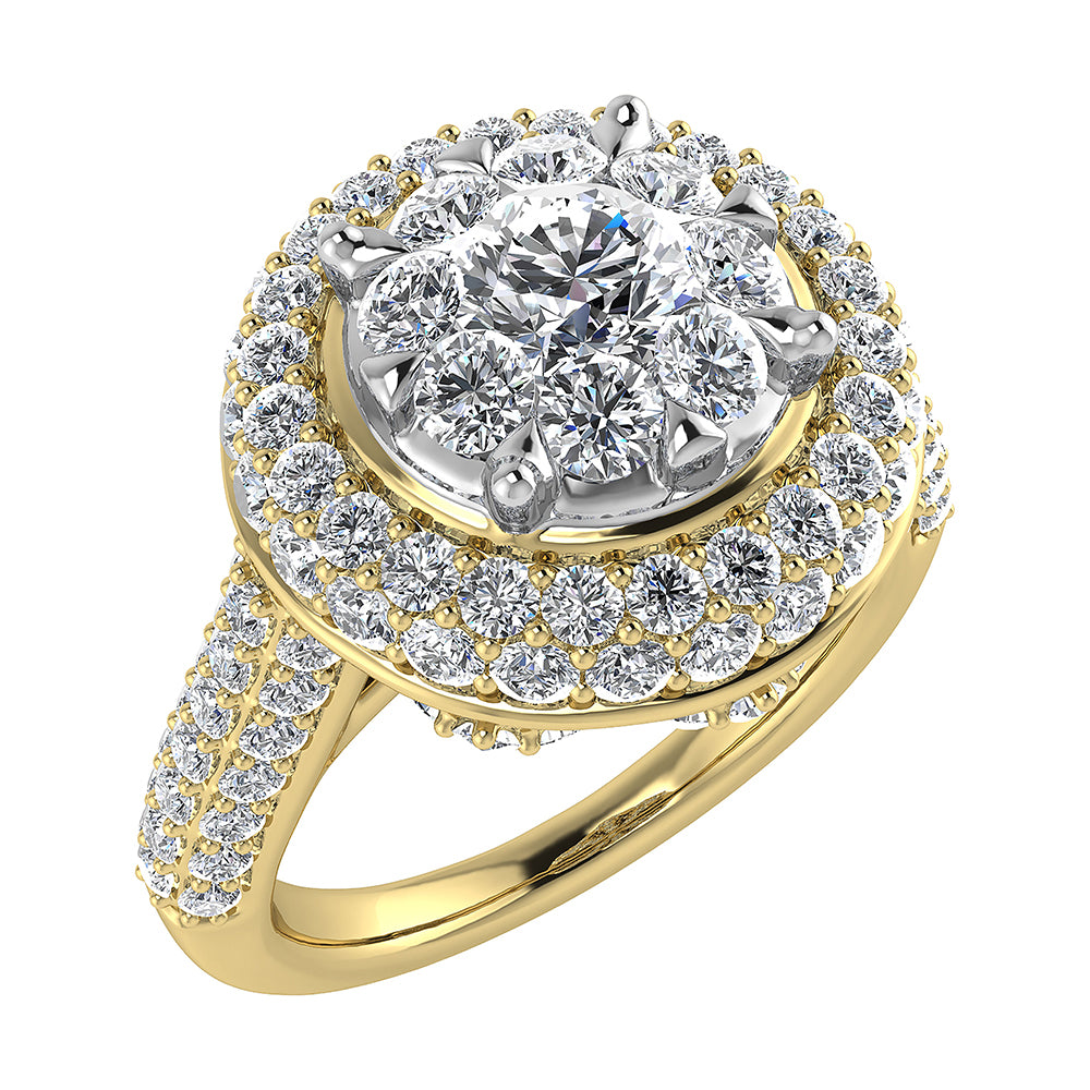 14K Yellow Gold 2 Ct.Tw. Diamond Halo Engagement Ring