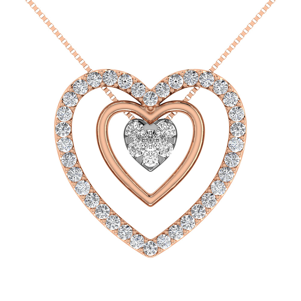 10K Rose Gold 1/2 Ct.Tw. Diamond Double Heart Pendant