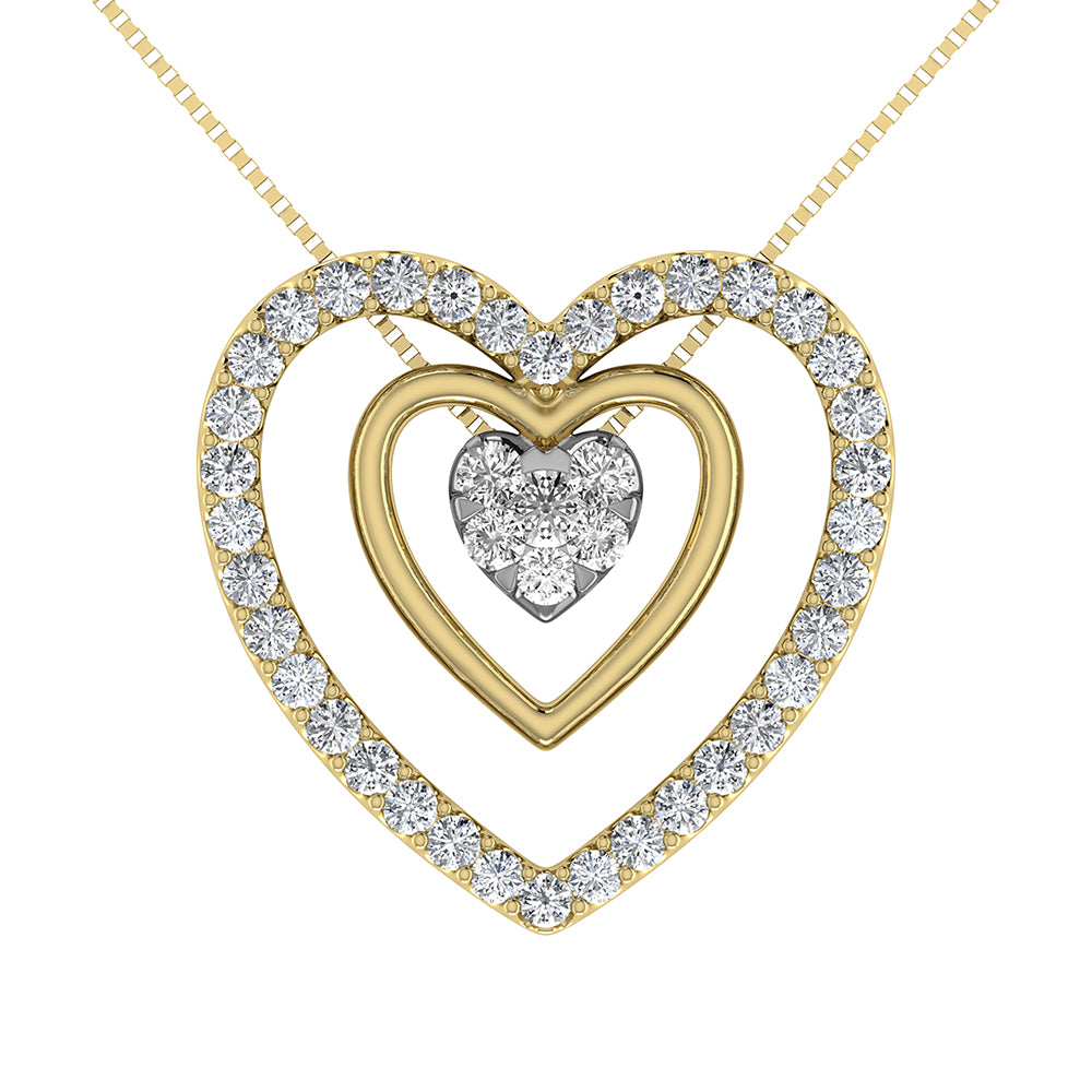 10K Yellow Gold 1/2 Ct.Tw. Diamond Double Heart Pendant