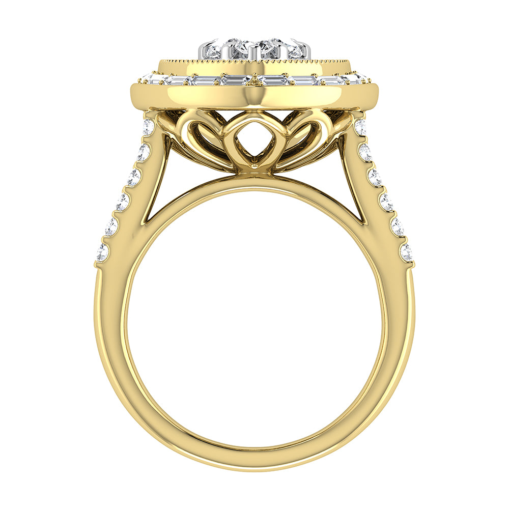 14K Yellow Gold 1 1/2.Tw. Round and Straight Baguette Diamond Heart Ring