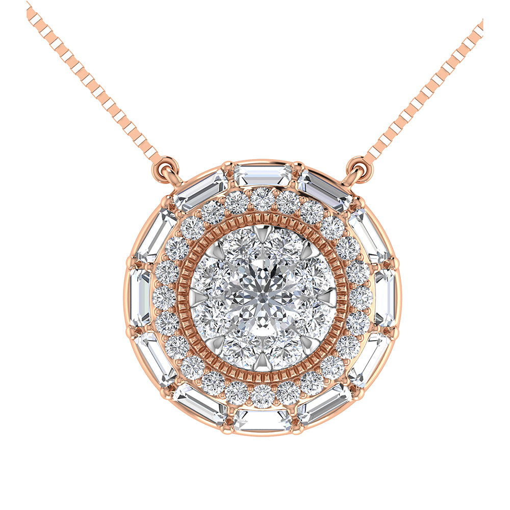 14K Pink Gold 3/4.Tw. Round and Baguette Diamond Necklace